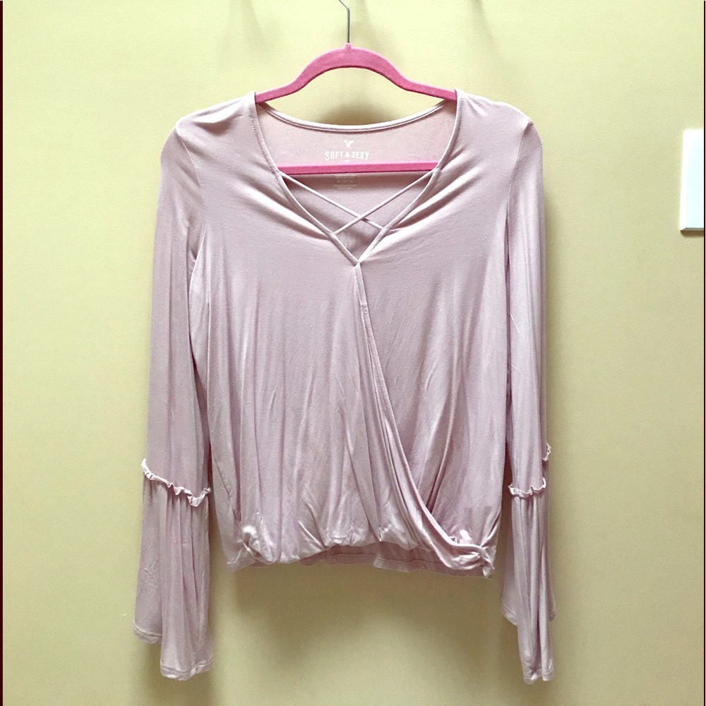 American Eagle Mauve Flair Sleeve Blouse